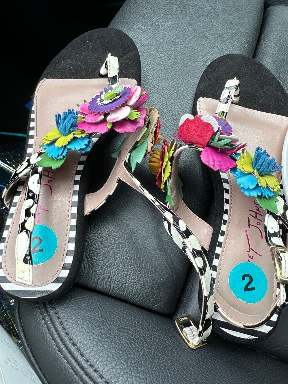 Betsey Johnson Girl’s  Floral Embellished  Sandal - Colorful Flower -Size 2